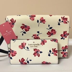 Kate Spade Cream and Red Floral Crossbody Bag
